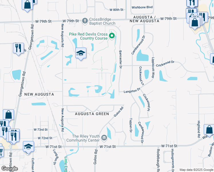 map of restaurants, bars, coffee shops, grocery stores, and more near 7511 New Augusta Road in Indianapolis
