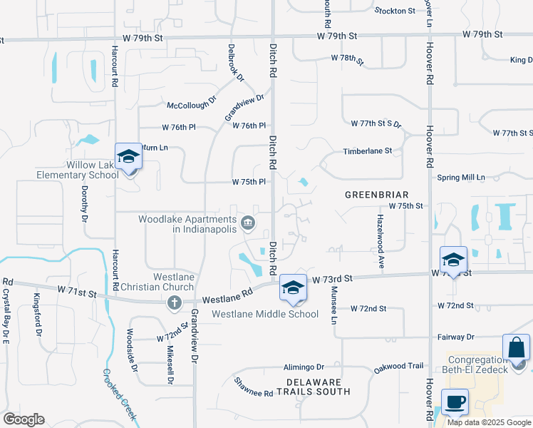 map of restaurants, bars, coffee shops, grocery stores, and more near 7467 Merganser Drive in Indianapolis