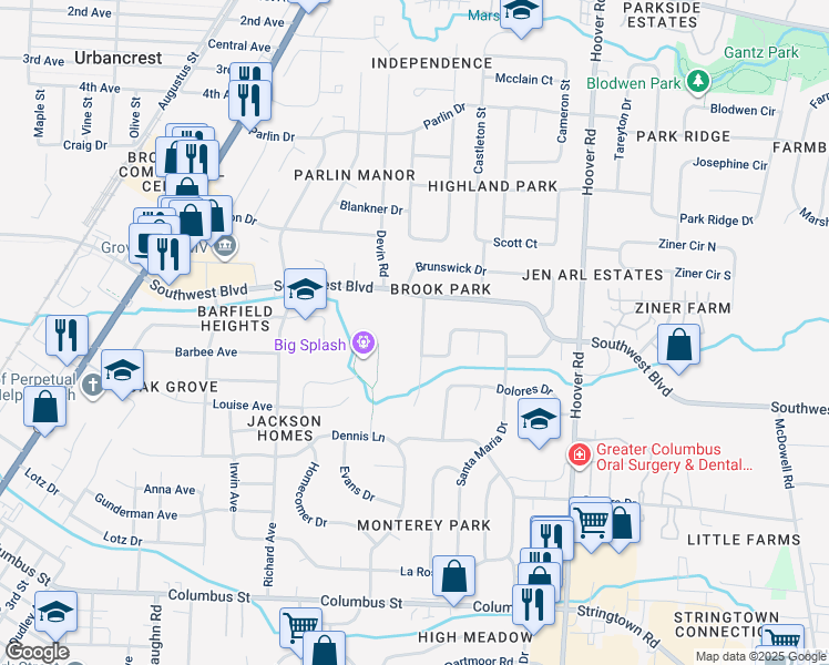 map of restaurants, bars, coffee shops, grocery stores, and more near 3639 Christopher Place in Grove City