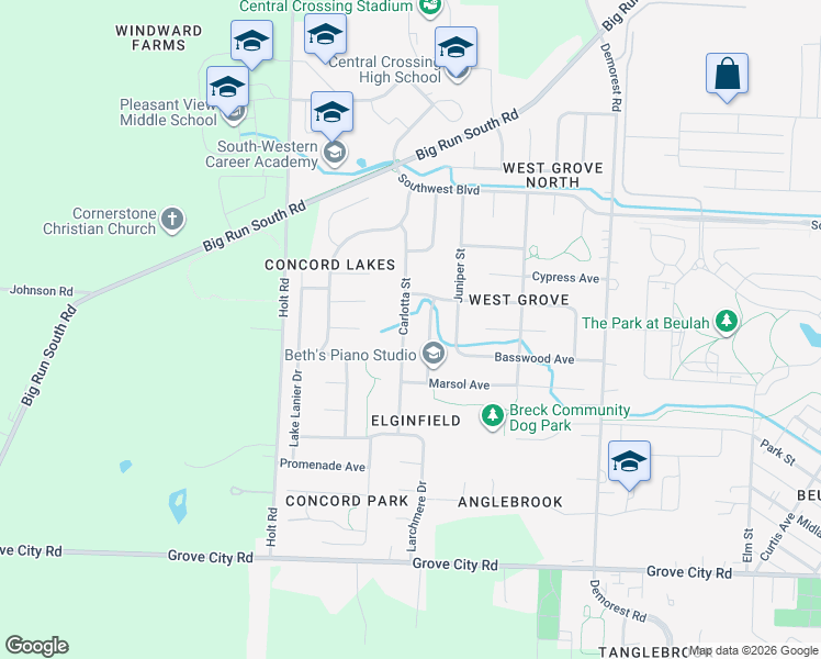 map of restaurants, bars, coffee shops, grocery stores, and more near 3732 Carlotta Street in Grove City