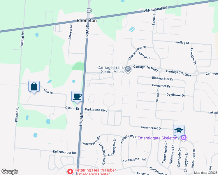map of restaurants, bars, coffee shops, grocery stores, and more near 4688 Cobblestone Drive in Tipp City