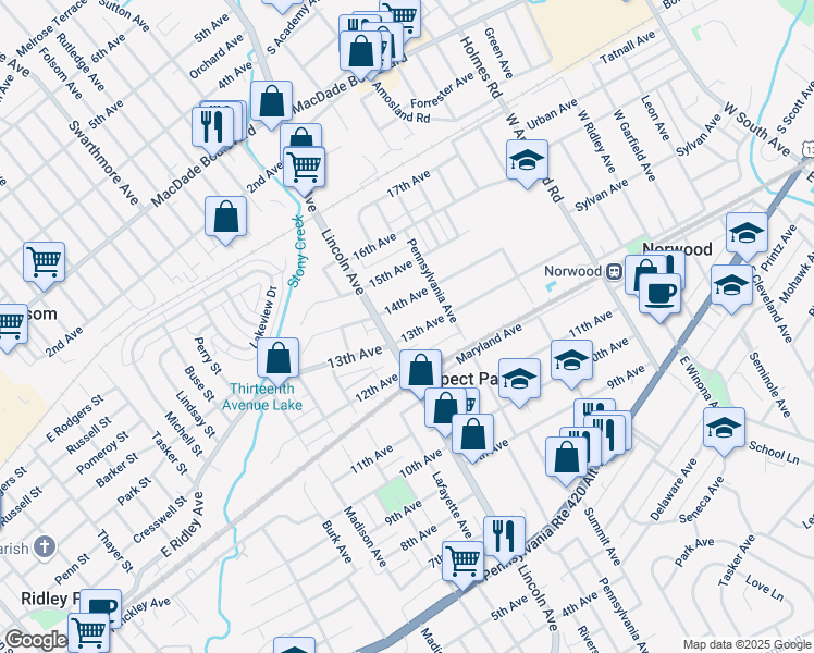 map of restaurants, bars, coffee shops, grocery stores, and more near 737 13th Avenue in Prospect Park