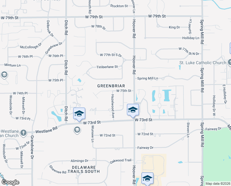 map of restaurants, bars, coffee shops, grocery stores, and more near 7438 Frederick Drive East in Indianapolis