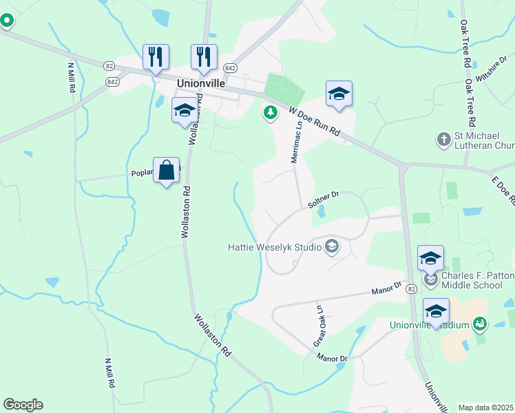 map of restaurants, bars, coffee shops, grocery stores, and more near 101 Mougins Circle in Kennett Square