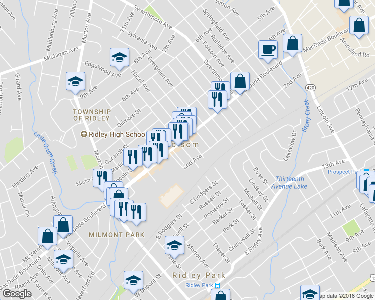 map of restaurants, bars, coffee shops, grocery stores, and more near 228 Edgewood Avenue in Folsom
