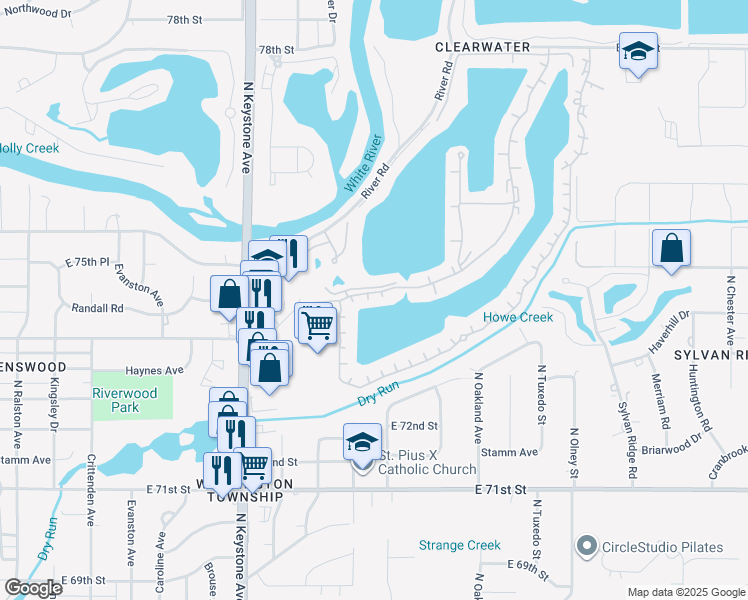 map of restaurants, bars, coffee shops, grocery stores, and more near 2829 Somerset Bay in Indianapolis