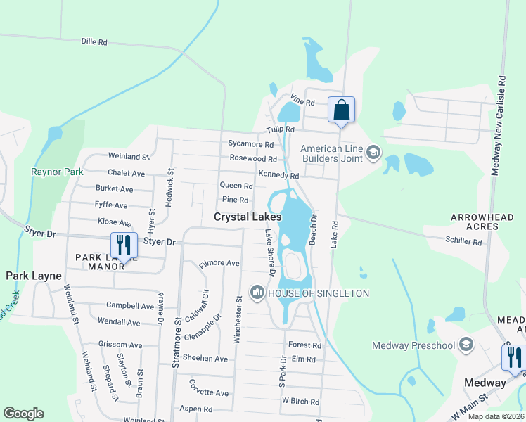 map of restaurants, bars, coffee shops, grocery stores, and more near 828 Lake Shore Drive in Medway