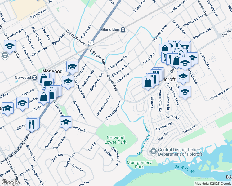 map of restaurants, bars, coffee shops, grocery stores, and more near 334 South Avenue in Norwood