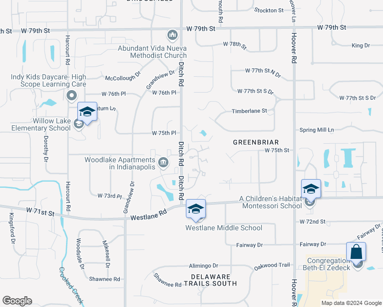 map of restaurants, bars, coffee shops, grocery stores, and more near 7487 Countrybrook Drive in Indianapolis