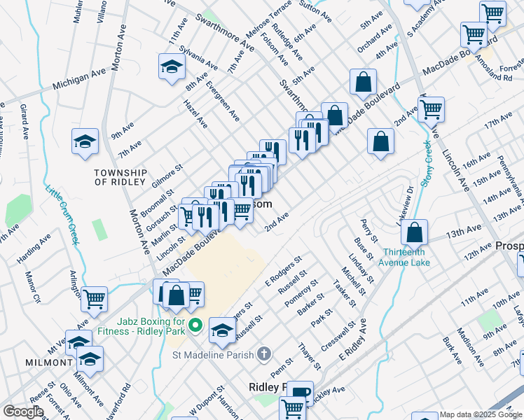 map of restaurants, bars, coffee shops, grocery stores, and more near 228 Edgewood Avenue in Folsom
