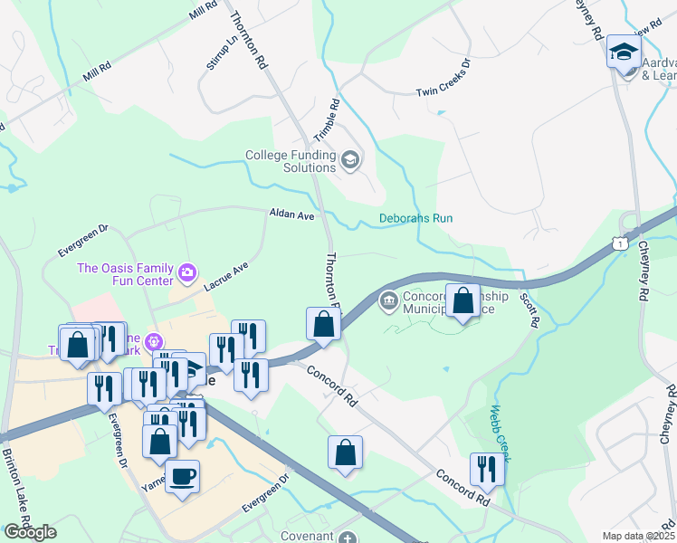 map of restaurants, bars, coffee shops, grocery stores, and more near 6 Locust Farm Drive in Thornton