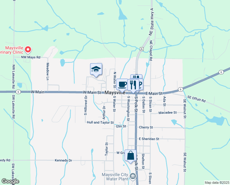 map of restaurants, bars, coffee shops, grocery stores, and more near in Maysville