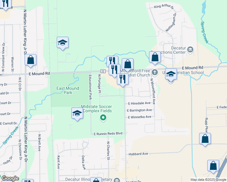 map of restaurants, bars, coffee shops, grocery stores, and more near 1410 East Wellington Way in Decatur