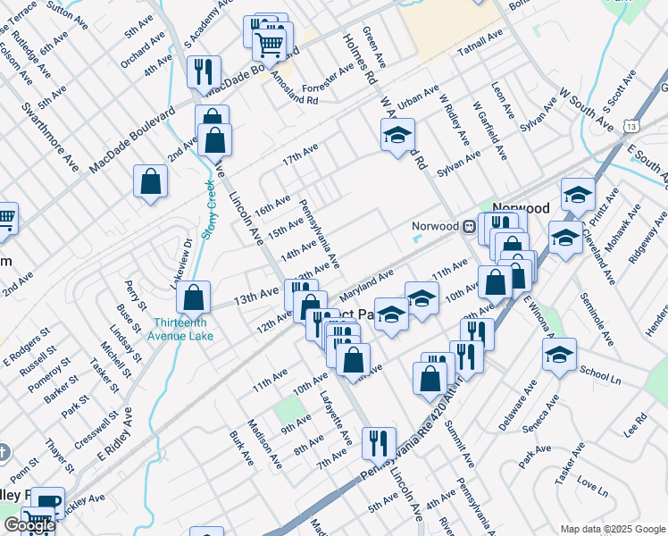 map of restaurants, bars, coffee shops, grocery stores, and more near 708 13th Avenue in Prospect Park