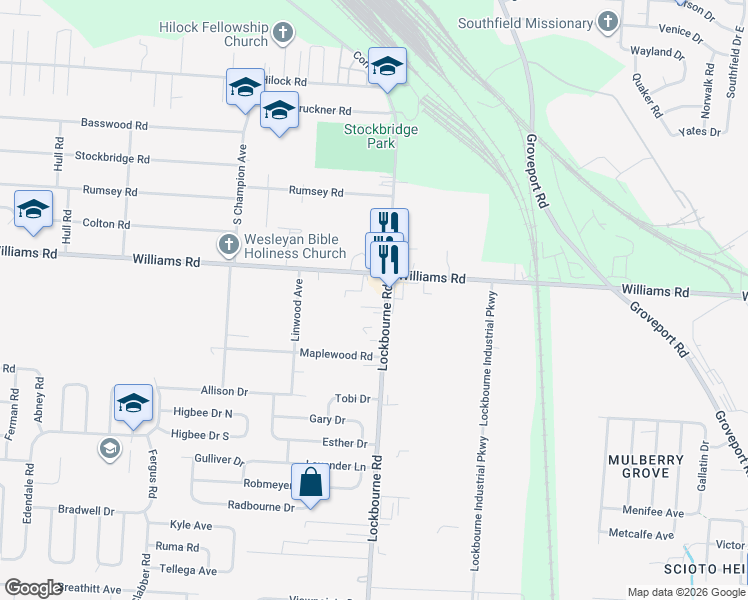 map of restaurants, bars, coffee shops, grocery stores, and more near 3531 Lockbourne Road in Columbus