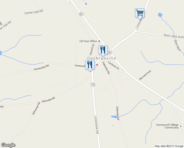 map of restaurants, bars, coffee shops, grocery stores, and more near 3098 Limestone Road in Cochranville