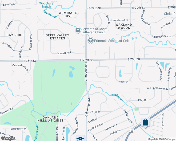 map of restaurants, bars, coffee shops, grocery stores, and more near 11812 Golf Course Drive in Indianapolis