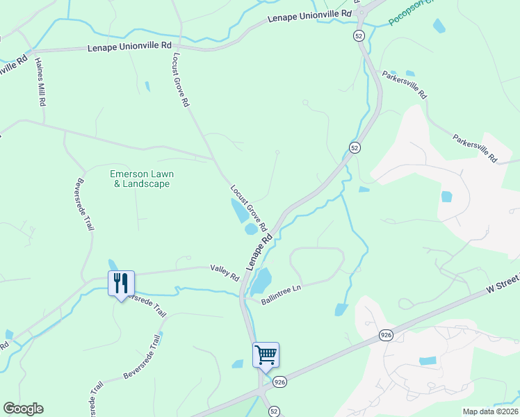 map of restaurants, bars, coffee shops, grocery stores, and more near 875 Locust Grove Road in West Chester