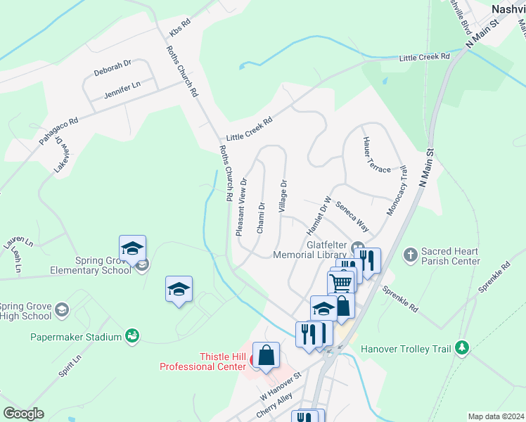 map of restaurants, bars, coffee shops, grocery stores, and more near 1411 Chami Drive in Spring Grove