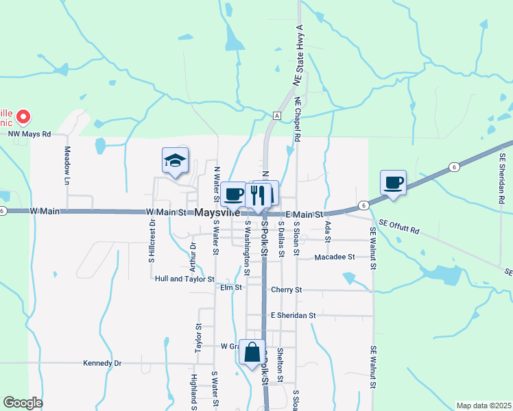 map of restaurants, bars, coffee shops, grocery stores, and more near 109 West Main Street in Maysville