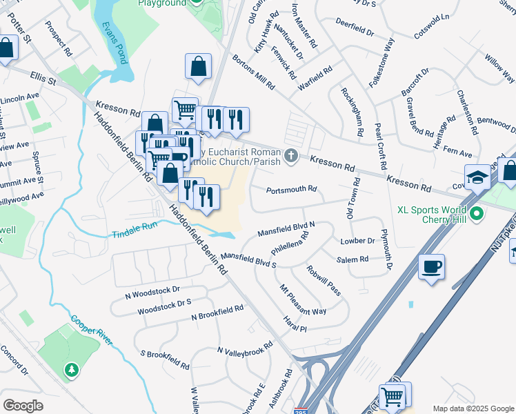 map of restaurants, bars, coffee shops, grocery stores, and more near 307 Provincetown Circle in Cherry Hill Township