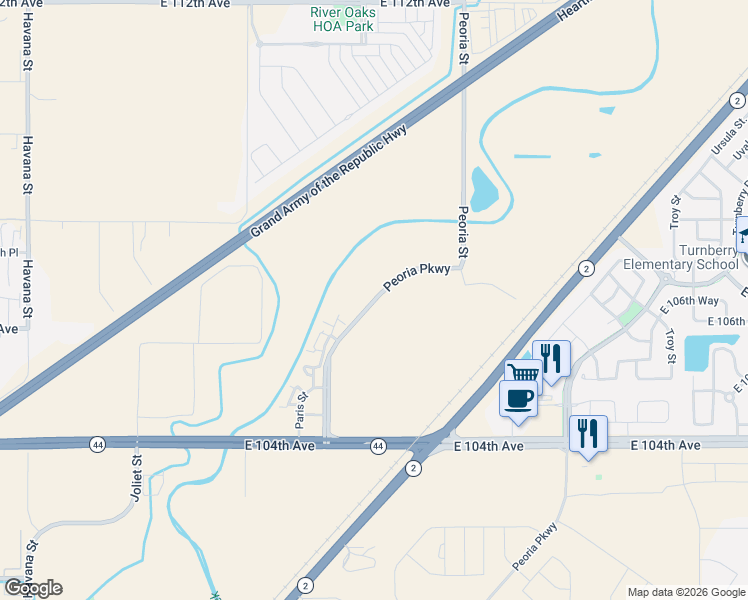 map of restaurants, bars, coffee shops, grocery stores, and more near Peoria Parkway in Henderson
