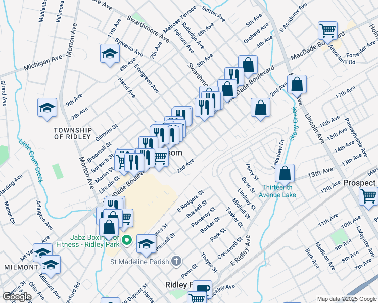 map of restaurants, bars, coffee shops, grocery stores, and more near 215 Fernwood Avenue in Folsom