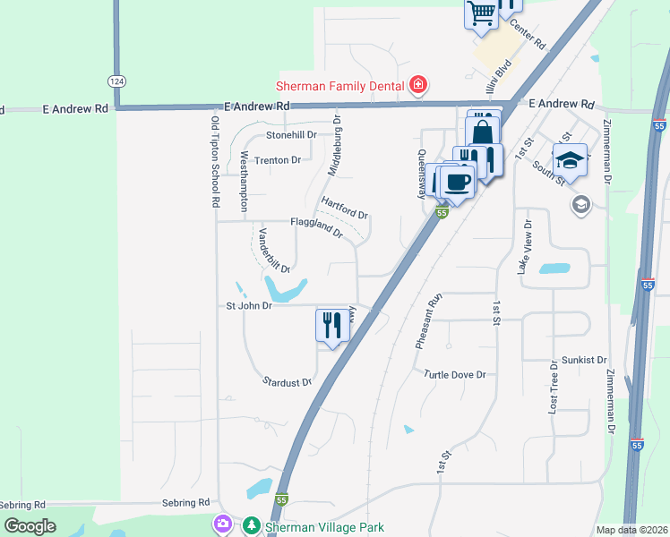 map of restaurants, bars, coffee shops, grocery stores, and more near in Sherman