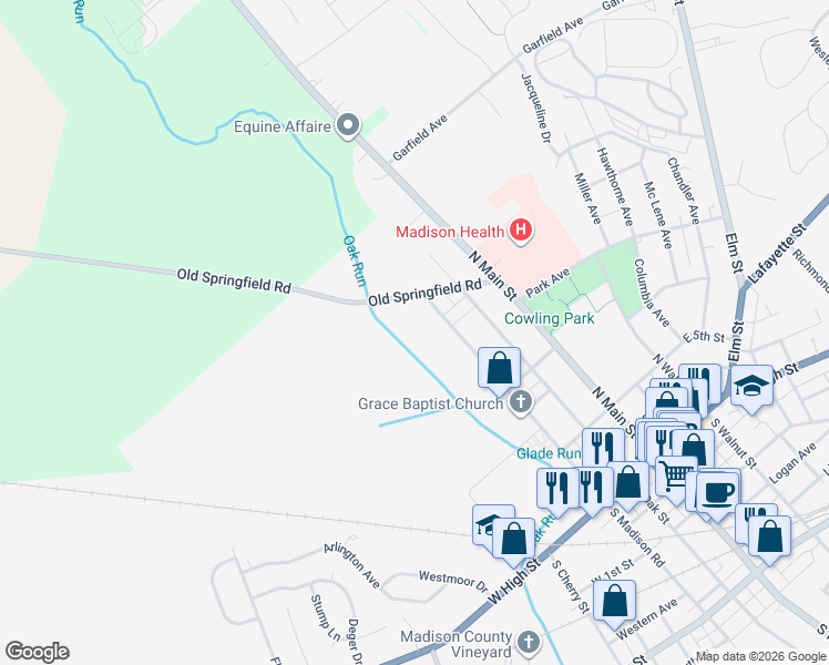 map of restaurants, bars, coffee shops, grocery stores, and more near 207 North Madison Road in London