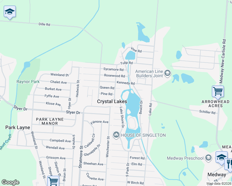 map of restaurants, bars, coffee shops, grocery stores, and more near 828 Lake Shore Drive in Medway