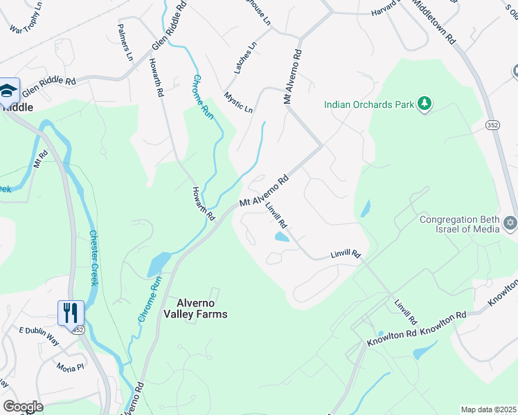 map of restaurants, bars, coffee shops, grocery stores, and more near 3 Abel Place in Media