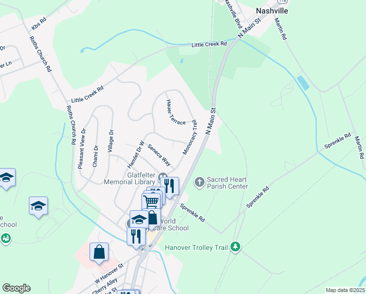 map of restaurants, bars, coffee shops, grocery stores, and more near 523 Hamlet Drive West in Spring Grove