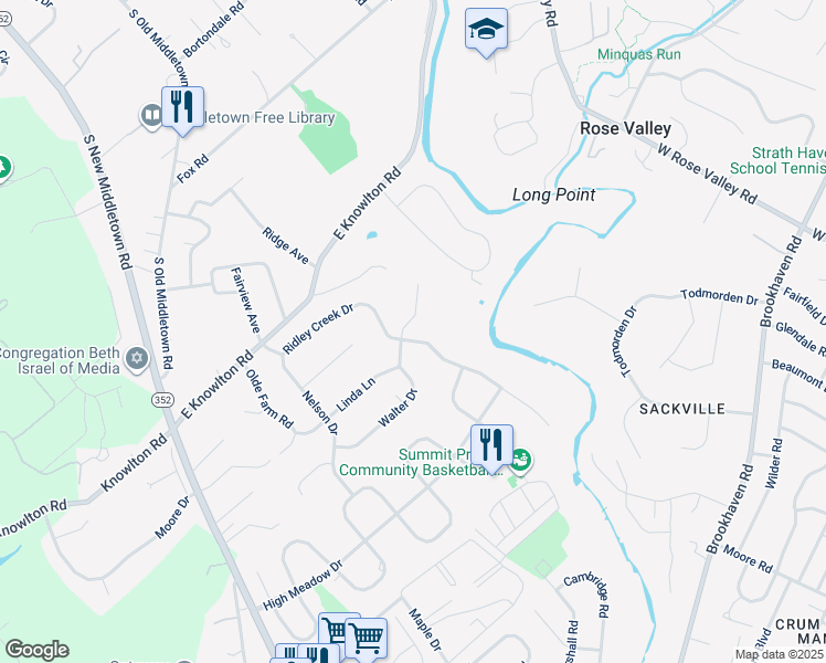 map of restaurants, bars, coffee shops, grocery stores, and more near 200 Walter Drive in Media