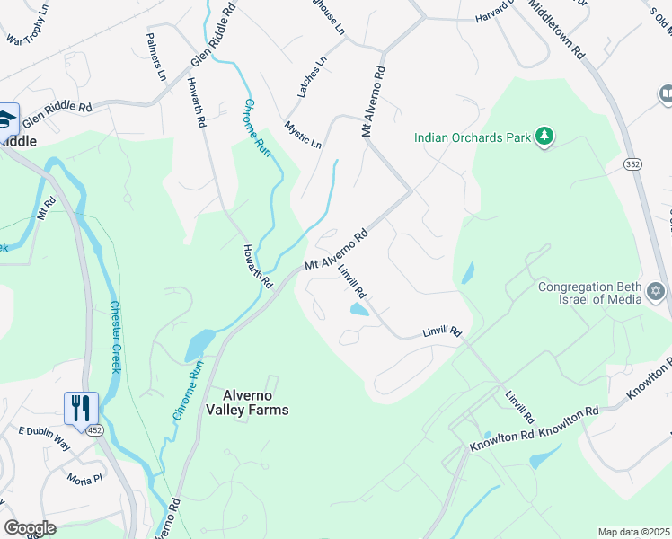 map of restaurants, bars, coffee shops, grocery stores, and more near 1 Abel Place in Media