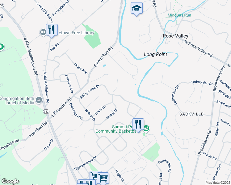 map of restaurants, bars, coffee shops, grocery stores, and more near 200 Walter Drive in Media