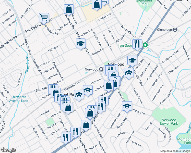 map of restaurants, bars, coffee shops, grocery stores, and more near 526 11th Avenue in Prospect Park