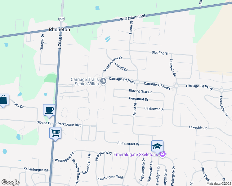 map of restaurants, bars, coffee shops, grocery stores, and more near 4209 Bergamot Drive in Tipp City