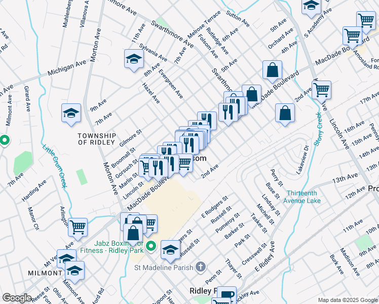 map of restaurants, bars, coffee shops, grocery stores, and more near 306 Edgewood Avenue in Folsom