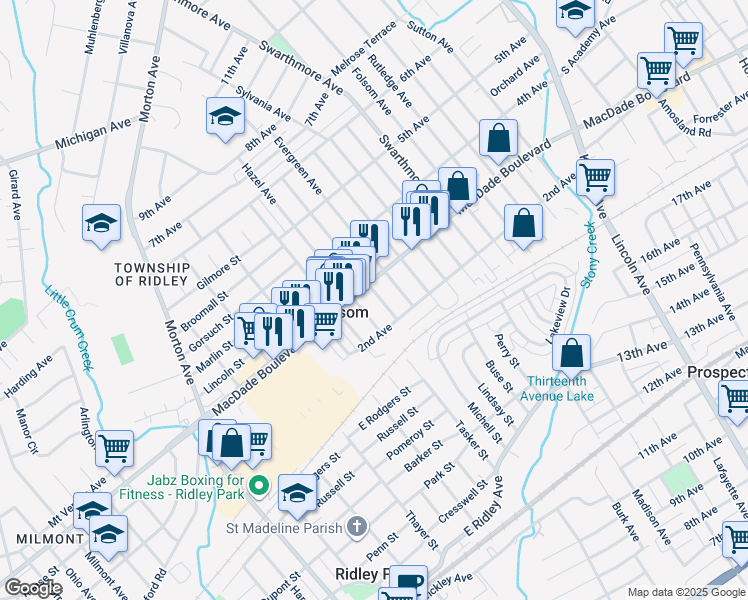 map of restaurants, bars, coffee shops, grocery stores, and more near 227 Fernwood Avenue in Folsom