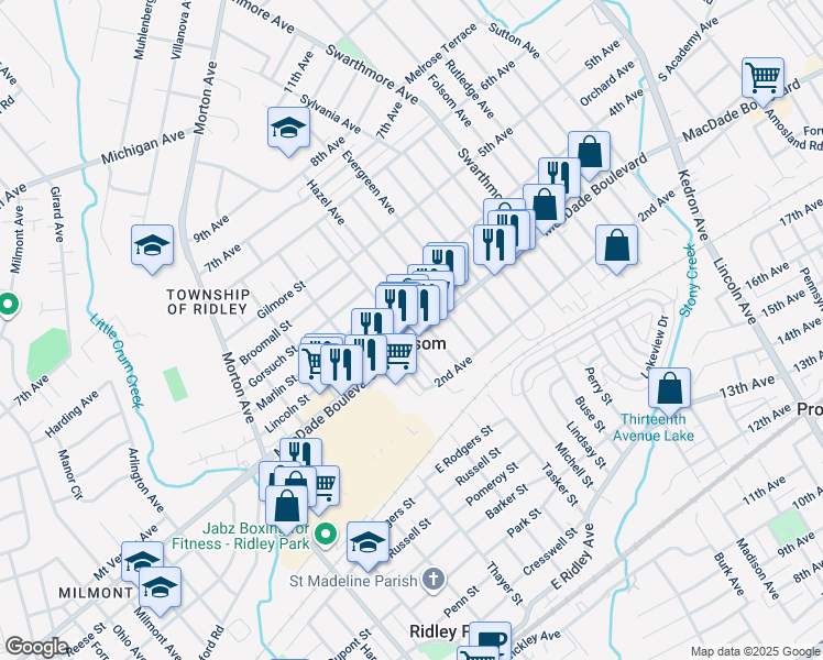 map of restaurants, bars, coffee shops, grocery stores, and more near 306 Edgewood Avenue in Folsom