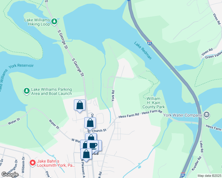 map of restaurants, bars, coffee shops, grocery stores, and more near 95 East Branch Drive in Jacobus
