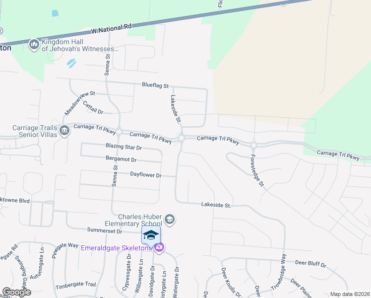 map of restaurants, bars, coffee shops, grocery stores, and more near Benchrock Road in Tipp City