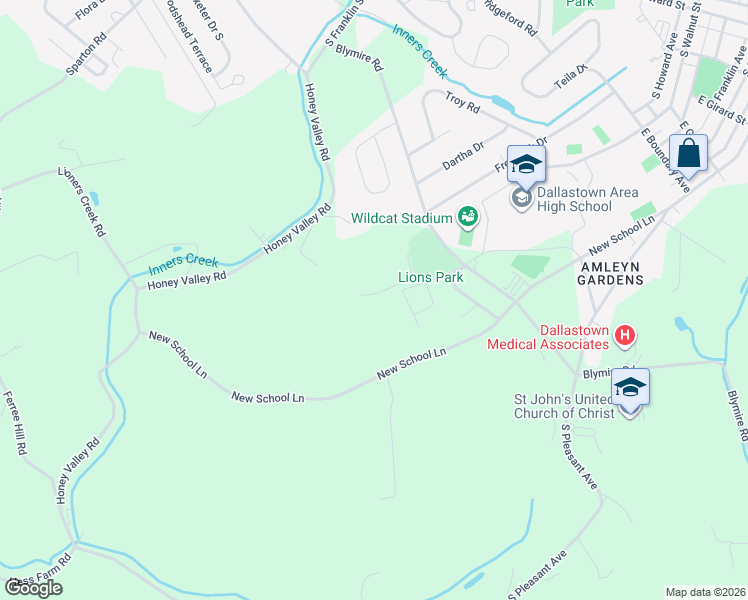 map of restaurants, bars, coffee shops, grocery stores, and more near 590 Lions Drive in Dallastown