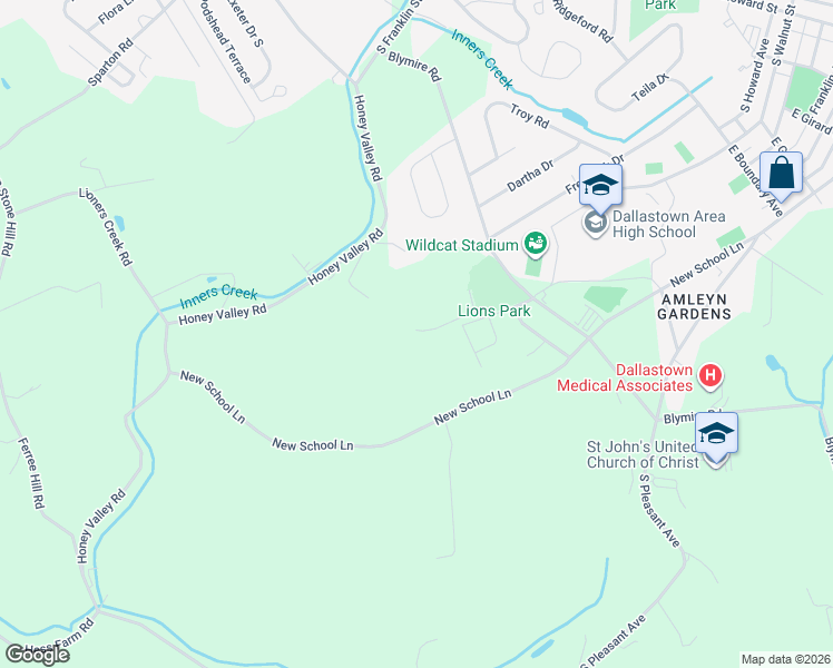 map of restaurants, bars, coffee shops, grocery stores, and more near 590 Lions Drive in Dallastown