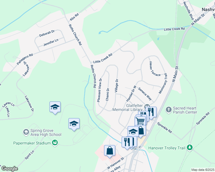 map of restaurants, bars, coffee shops, grocery stores, and more near 1379 Chami Drive in Spring Grove