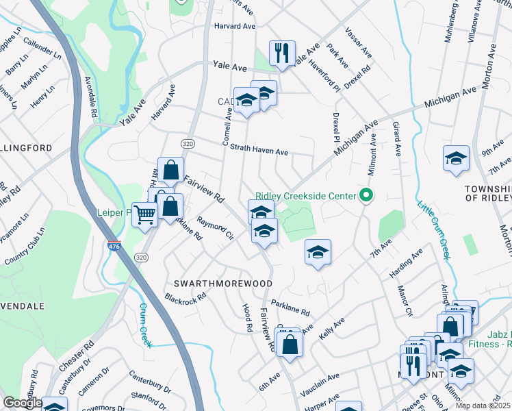 map of restaurants, bars, coffee shops, grocery stores, and more near 562 Marietta Avenue in Swarthmore