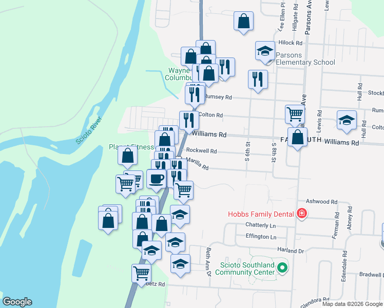 map of restaurants, bars, coffee shops, grocery stores, and more near 3460 U.S. 23 in Columbus