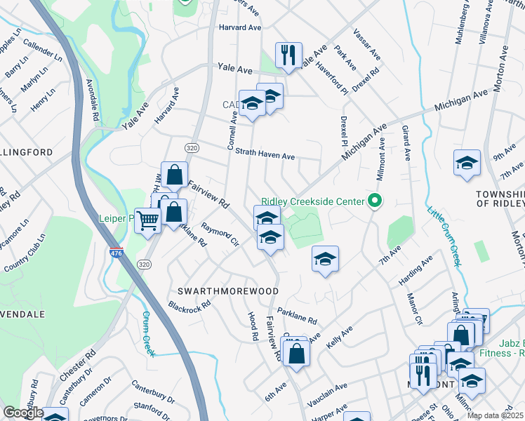 map of restaurants, bars, coffee shops, grocery stores, and more near 562 Marietta Avenue in Swarthmore
