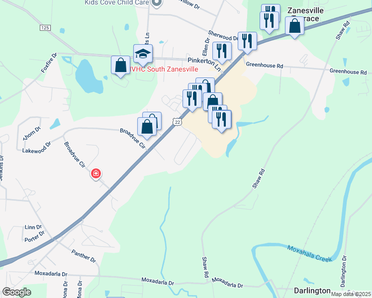 map of restaurants, bars, coffee shops, grocery stores, and more near 2870 Maysville Pike in Zanesville