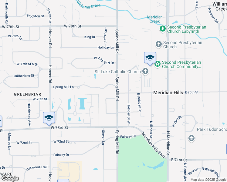 map of restaurants, bars, coffee shops, grocery stores, and more near 415 Spring Mill Lane in Indianapolis